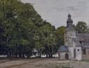 乡村与田园风光画 - 未知名乡村建筑画 - 绘乡村建筑伴葱郁树木 