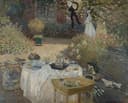 乡村与田园风光画 - 印象派庭院场景 - 庭院中人物花卉与餐桌 