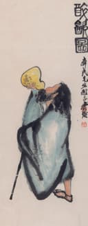 人物画 - 酸齑图 - 老者持物仰头似进食 