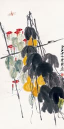 蔬果画 - 葫芦牵牛花图 - 葫芦牵牛伴蜻蜓景致 