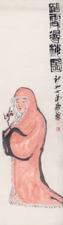 人物画 - 踏雪寻梅图 - 着红衣女子踏雪寻梅 