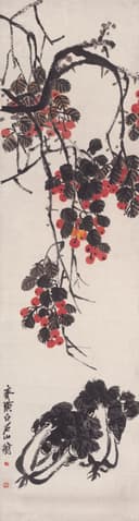 蔬果画 - 未知 - 墨叶红果展现自然生机 