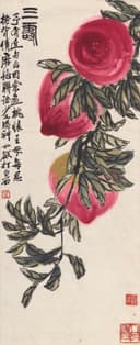 蔬果画 - 三寿 - 绘寿桃绿叶寄寓吉祥 
