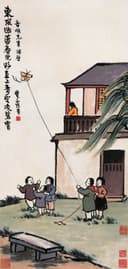 儿童题材 - 东风浩荡春光好 - 孩童户外欢乐放风筝 
