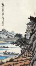 生活场景题材 - 蜀江水碧蜀山青 - 江畔乘船观景闲适画面 