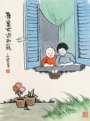 儿童题材 - 雀巢可俯而窥 - 孩童窗边窥看巢中小鸟 