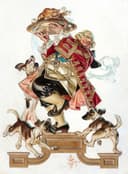 画面装饰风格主题 - 无 - 复古人物与群狗的画面 