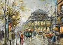 社会风俗场景主题 - 未知名街景画作 - 展现街头热闹生活景象 