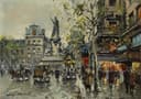 社会风俗场景主题 - 未知名城市街景画 - 展现旧时城市热闹街景 