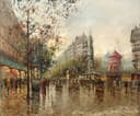 社会风俗场景主题 - 雨中城市街道景象 - 描绘雨中街道热闹景象 