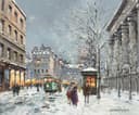 社会风俗场景主题 - 雪中城市街景画作 - 展现雪中城市生活景象 