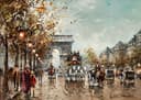 历史场景再现主题 - 巴黎凯旋门街景 - 描绘旧时巴黎街道风光 