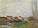 自然风景风貌主题 - 未知名画作 - 河畔村落风景宁静美好 
