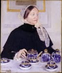 女性生活场景主题 - 未知名画作 - 女士桌前摆弄茶具画面 