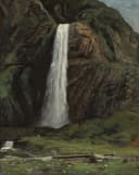 自然风景描绘主题 - 未知名瀑布画作 - 展现瀑布与山间景致 