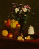 静物花卉描绘主题 - 花卉与水果静物画 - 花卉水果共构静物画面 