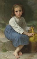 乡村少女形象主题 - 无名作品 - 少女持壶坐于石上 
