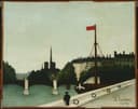 独特绘画风格主题 - 塞纳河畔景象 - 河畔风景与人物的画面 