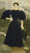 独特绘画风格主题 - 未知作品 - 女子着黑衣于花草间 