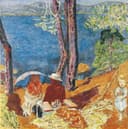 家庭生活场景主题 - 未知名画作 - 湖畔树下人物野餐情景 
