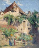风景诗意主题 - 未知名乡村屋景画 - 乡村小屋旁的多彩景致 
