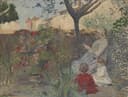 风景诗意主题 - 未知名花园场景画 - 花园中人物与花草景致 
