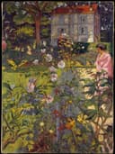 其他 - 未知名花园画作 - 花园中女子与花卉景致 