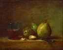 静物写实描绘主题 - 梨与饮品的静物画 - 呈现水果饮品静谧画面 