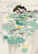 江南水乡景致主题 - 未知名水乡画作 - 水乡村落伴绿水行人 