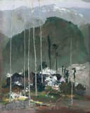 自然风景神韵主题 - 未知名画作 - 山林间村落的自然景致 