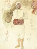 其他 - 未知名人物水彩画 - 男子着装姿态的画作 
