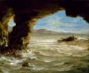 其他 - 未命名海景画作 - 洞穴外海浪与船只景象 