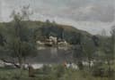 乡村宁静氛围主题 - 未知名画作 - 湖畔乡村宁静生活图景 