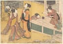 女性生活百态主题 - 女子庭院互动场景 - 几位和服女子庭院嬉戏 