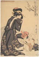 女性生活百态主题 - 江户花娘海猫踊 - 女子与孩童互动的场景 