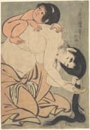 女性生活百态主题 - 梳头的母亲与孩童 - 母亲梳头孩童伏于背上 