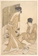 女性生活百态主题 - 无特定名字 - 两女子与猫的室内场景 