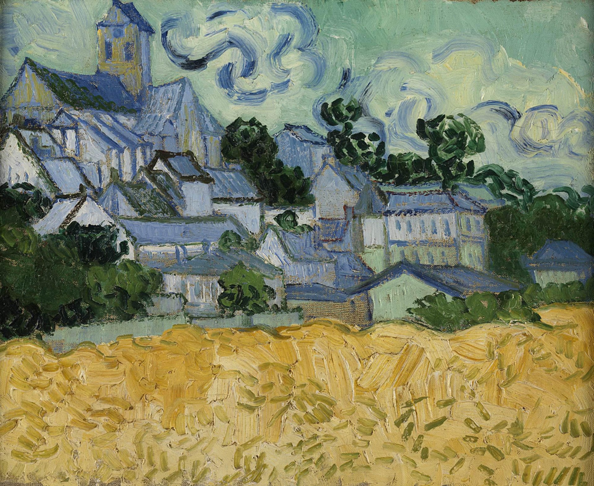 1889 - 奥维尔的教堂 - 田园教堂风景画作 