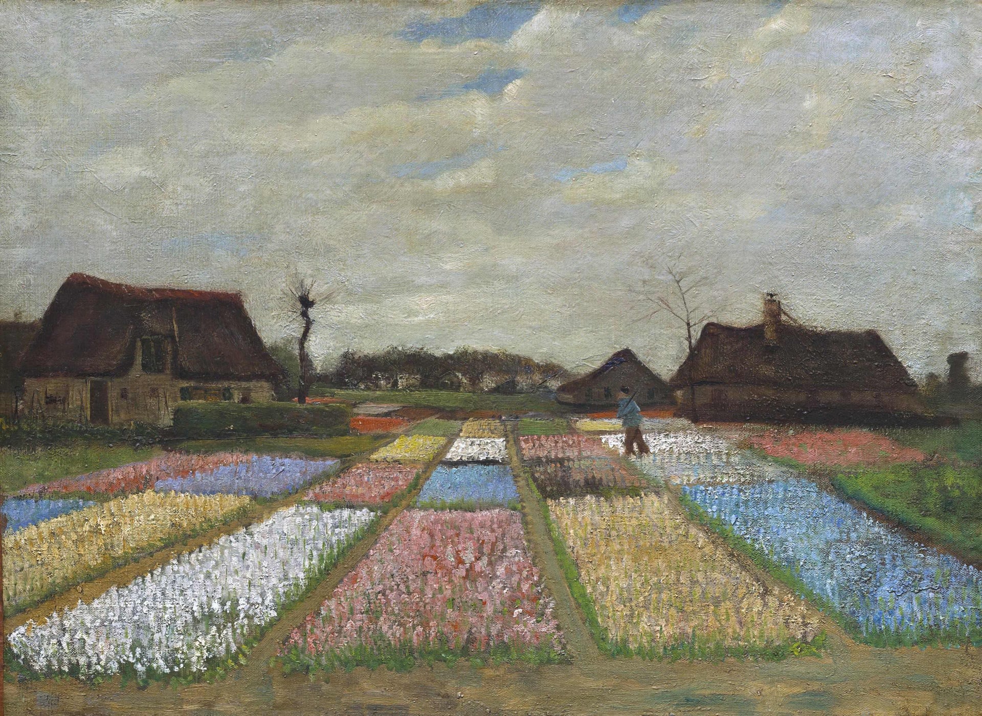 1883 - 花田与农舍 - 田园花田静谧景象 