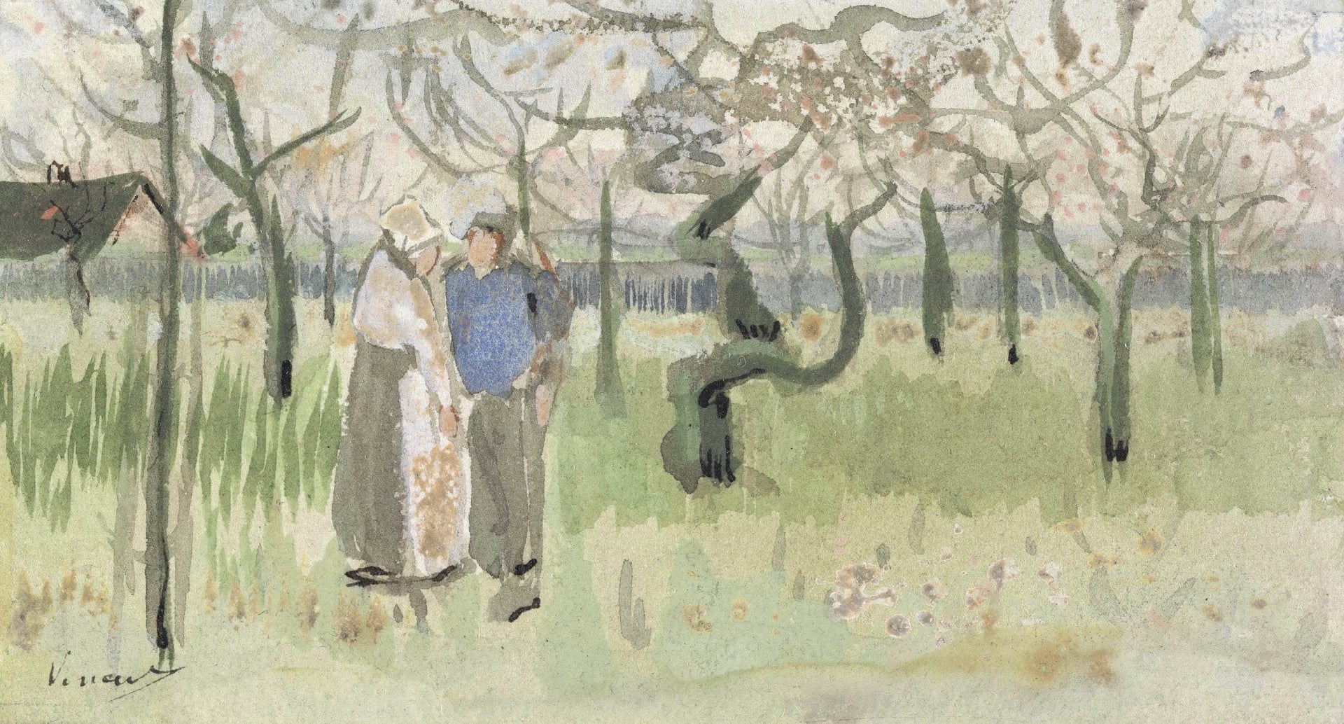 1888 - 开花果园 - 果园中的亲密场景 
