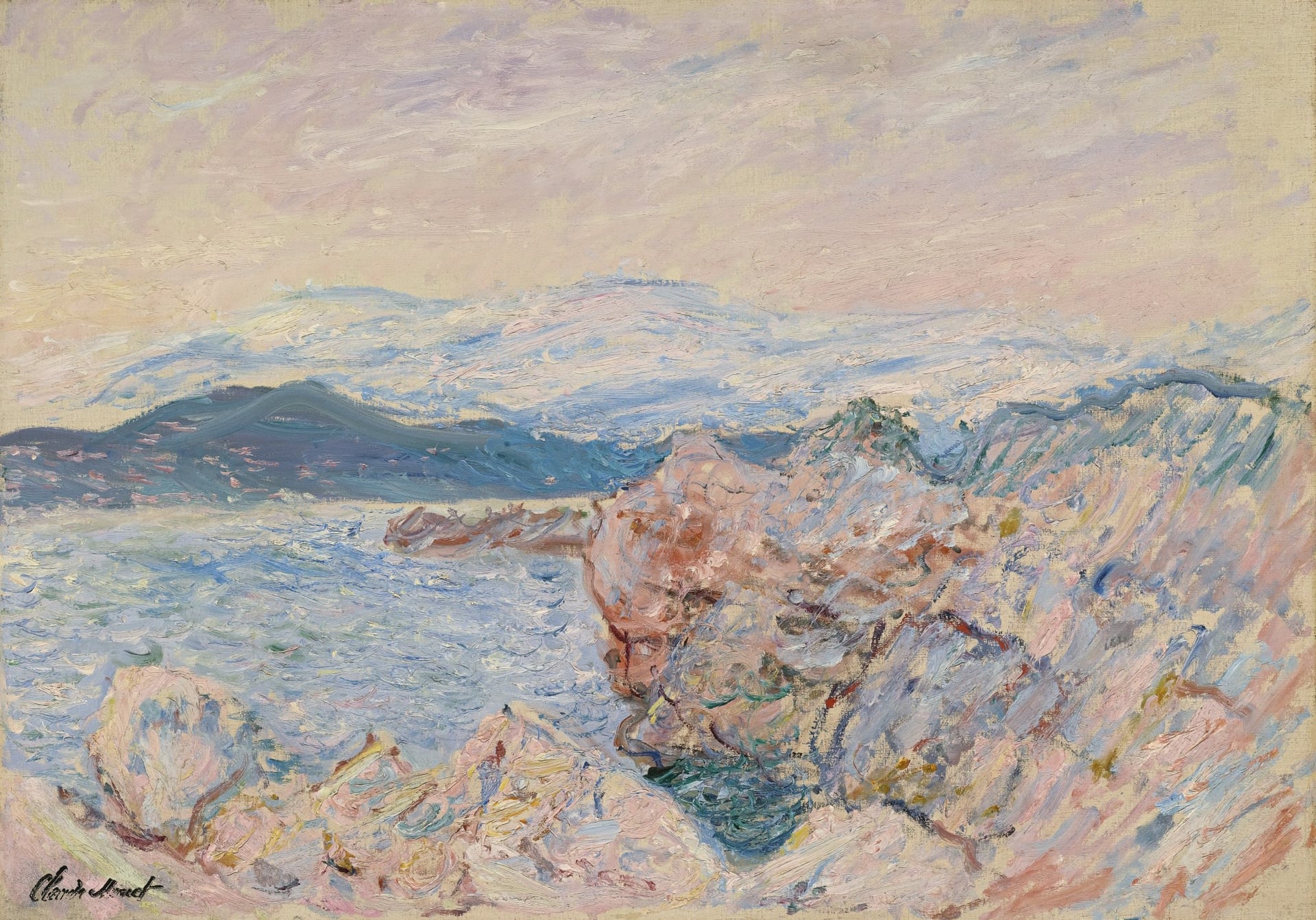 海景画 - 未知 - 展现海边岩石与远山脉络 