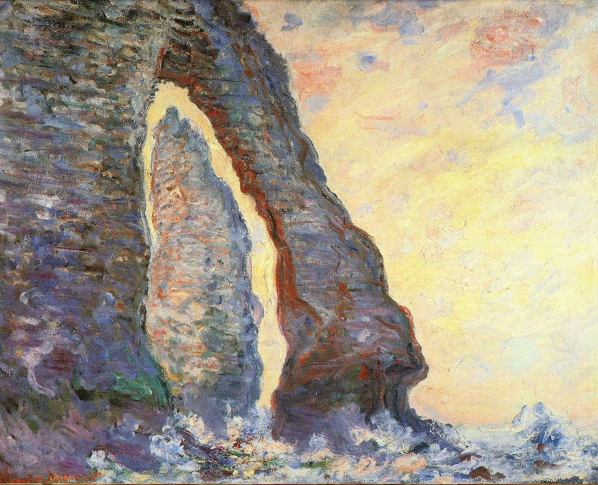 海景画 - 埃特勒塔的象鼻岩 - 描绘海边独特岩石景观 