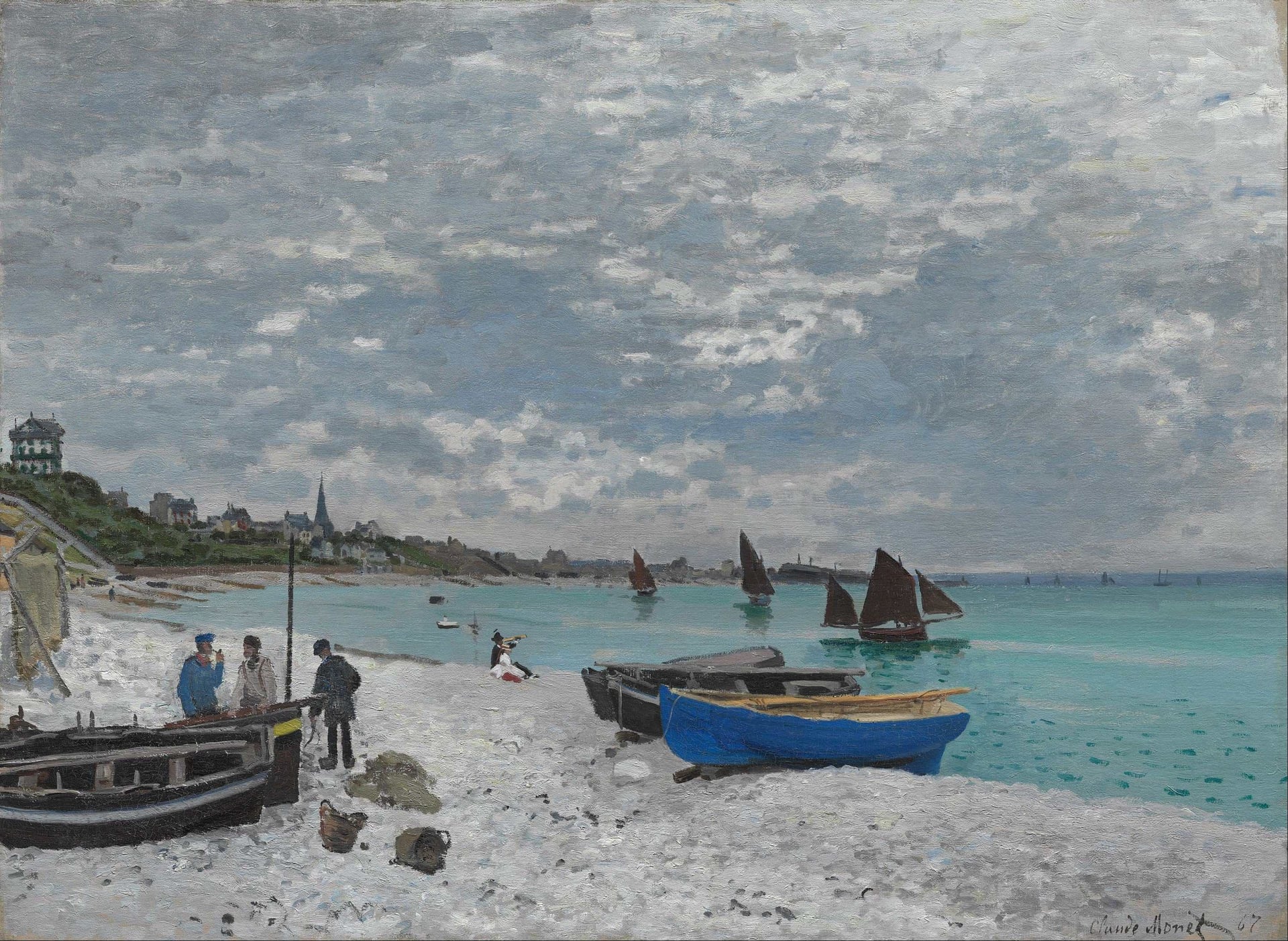 海景画 - 未命名 - 展现海边船只与人物景致 