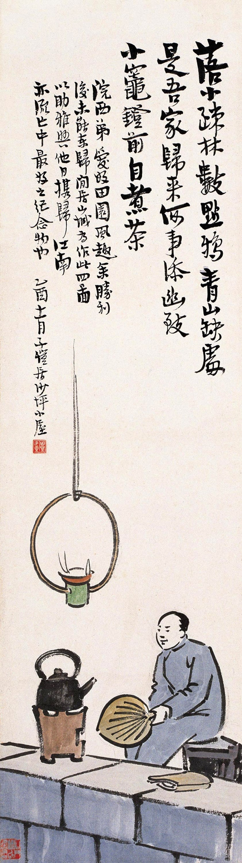 生活场景题材 - 自煮茶 - 男子专注自煮茶之景 