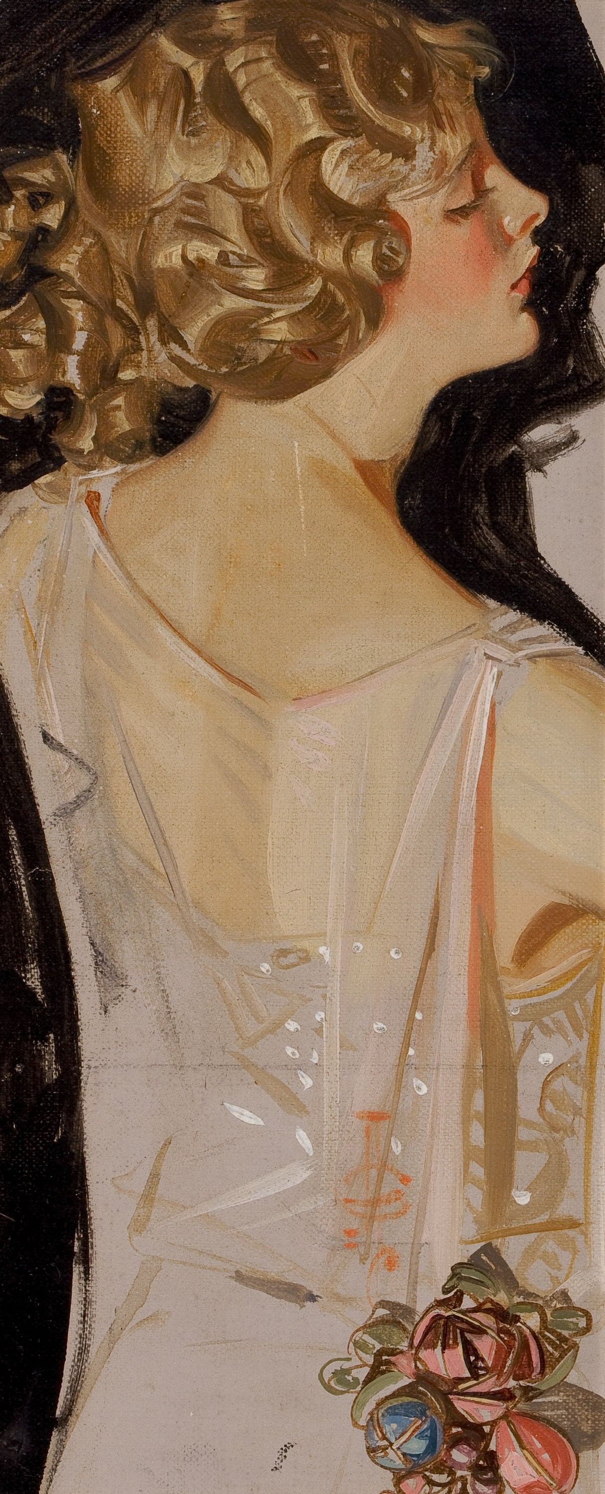 人物形象塑造主题 - 未知名女性肖像 - 描绘卷发女子优雅侧影 