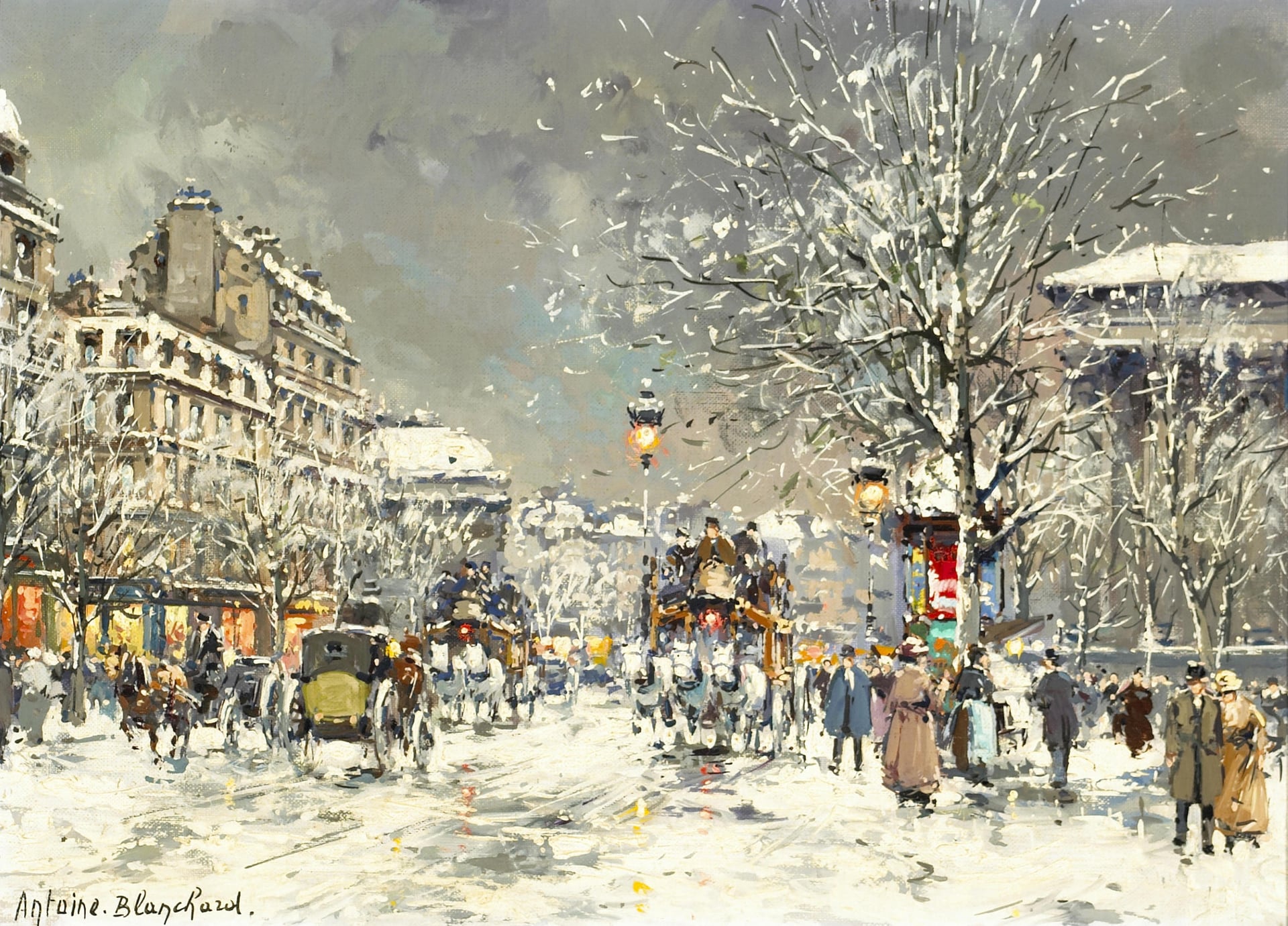 社会风俗场景主题 - 雪中街道景象 - 描绘雪中街道生活场景 
