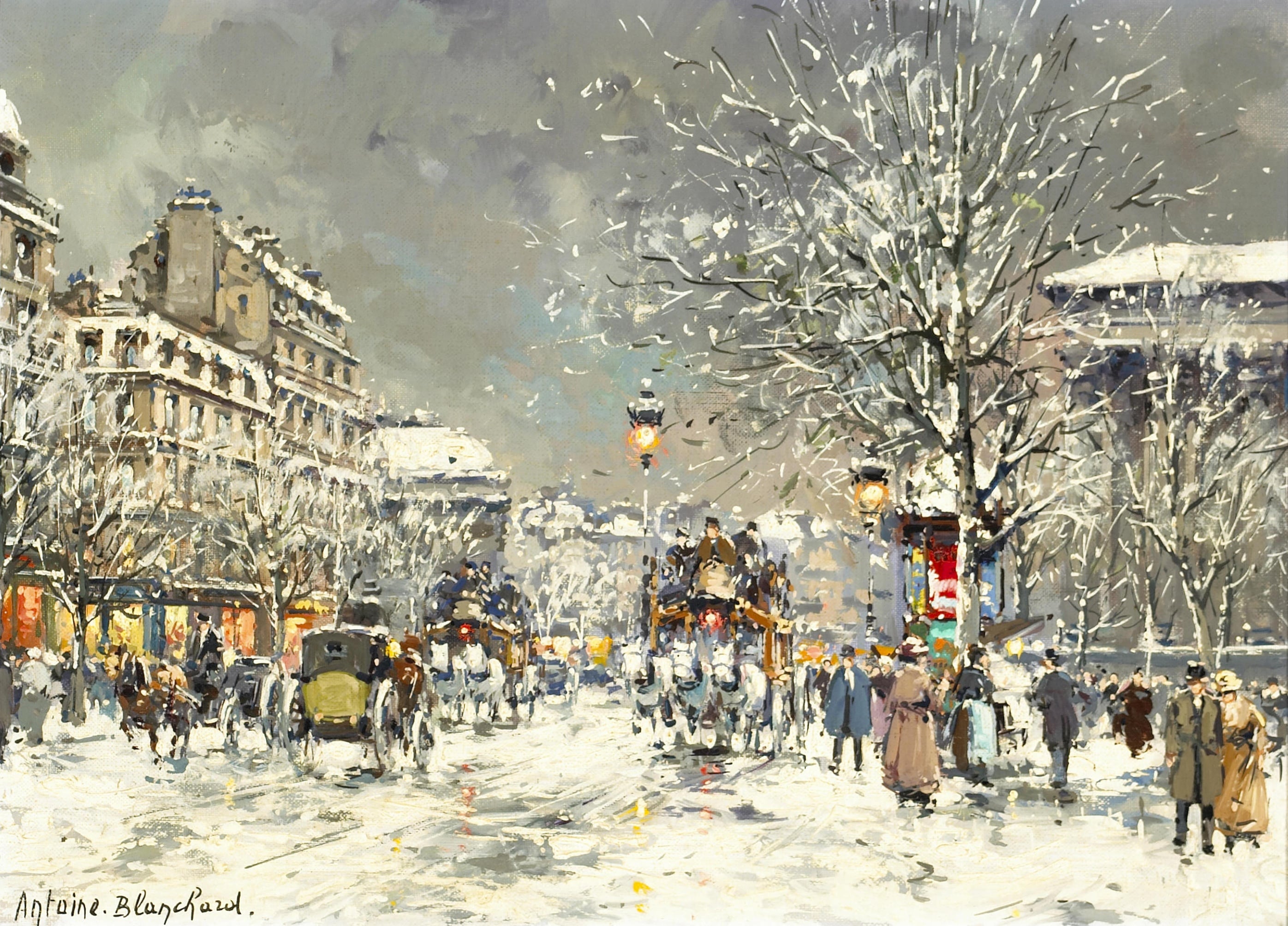 社会风俗场景主题 - 雪中街道景象 - 描绘雪中街道生活场景 