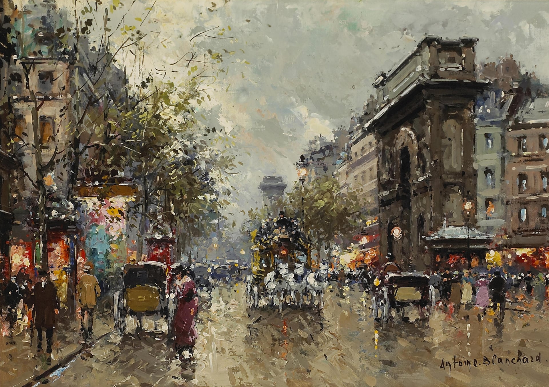 社会风俗场景主题 - 未知名街景画作 - 展现旧时街道热闹景象 