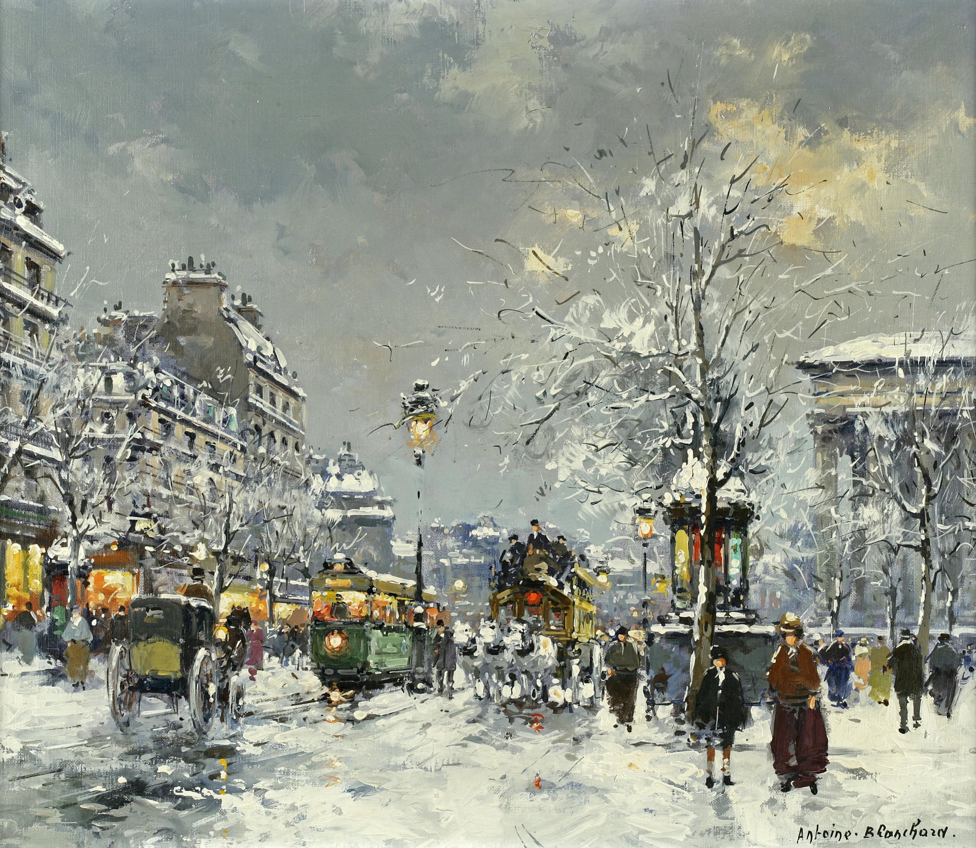 社会风俗场景主题 - 冬日街头景象 - 描绘冬日街头热闹场景 