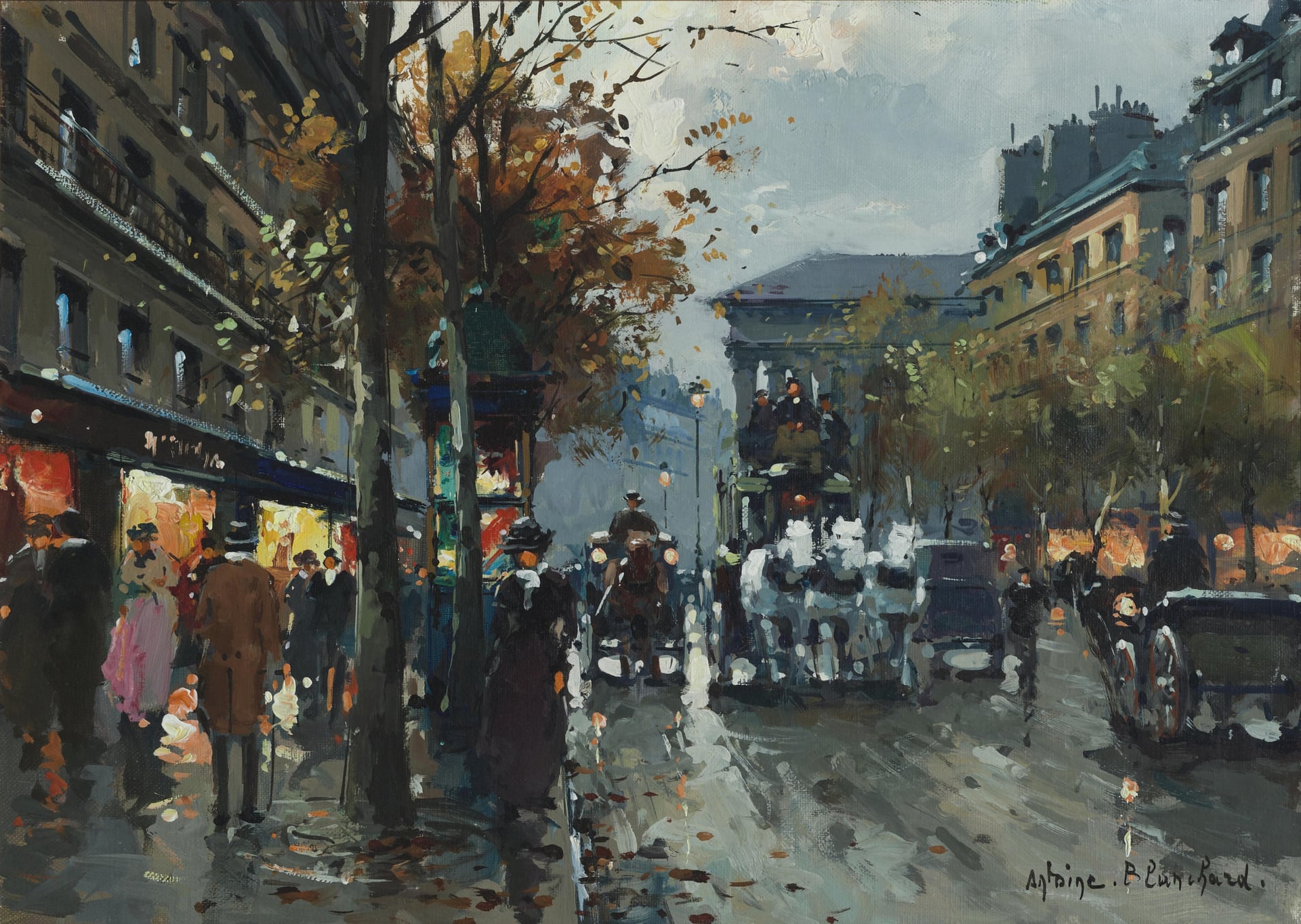 社会风俗场景主题 - 未知名街景画作 - 展现旧时街道热闹景象 